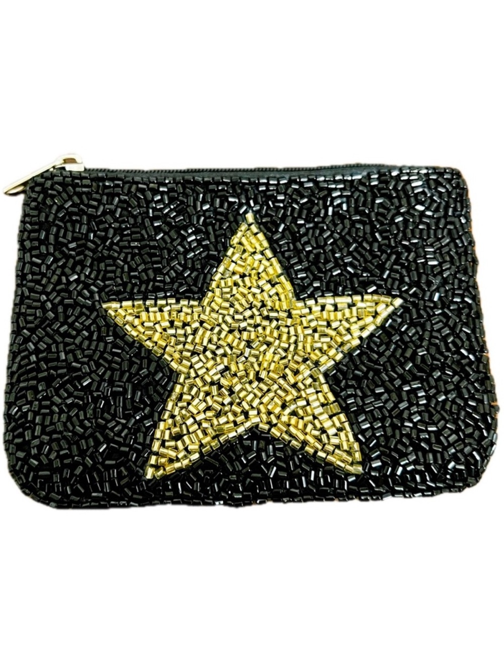 Beaded change purse black beads with gold star EUC
